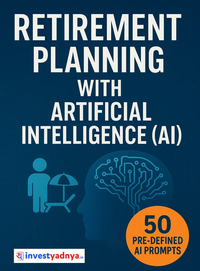 Book cover of 'Retirement Planning with Artificial Intelligence (AI)' by InvestYadnya on a blue background.