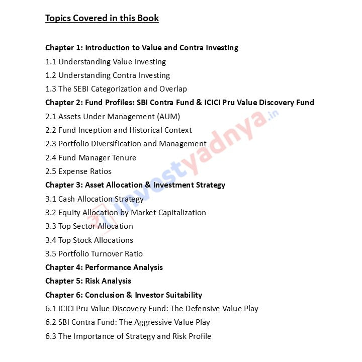 Table of contents for a book on value and contra investing with topics listed.