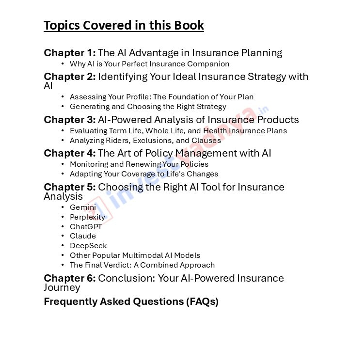 Outline of topics covered in a book on AI in insurance planning