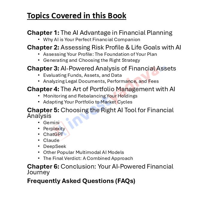 Table of contents for a book on AI in financial planning with chapters listed.