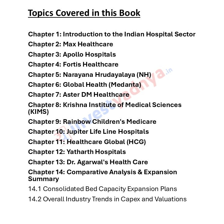 List of topics covered in a book about the Indian hospital sector with various healthcare providers.