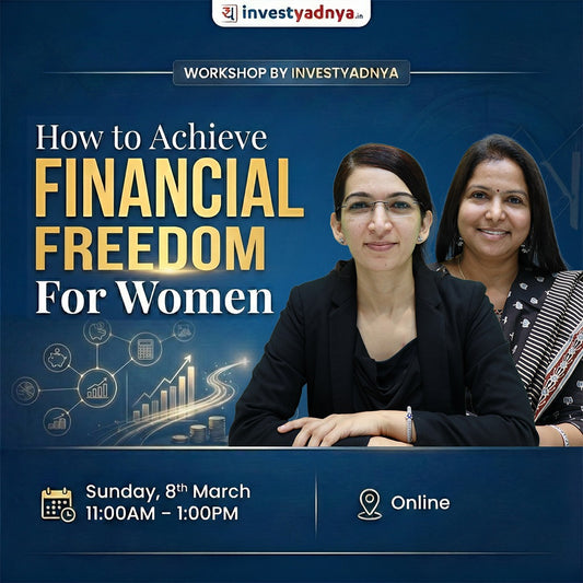 Advertisement for a workshop on achieving financial freedom for women by Investyadnya, featuring two women sitting together.