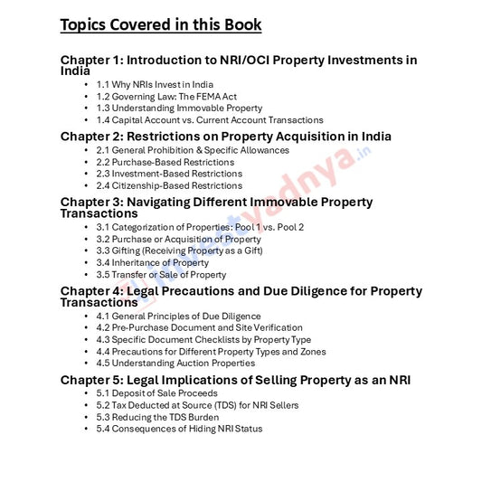 Table of contents for a book on NRI/OCI property investments in India