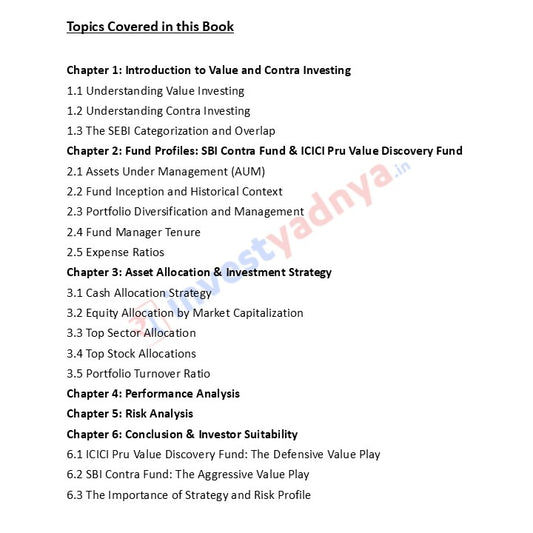 Table of contents for a book on value and contra investing with topics listed.