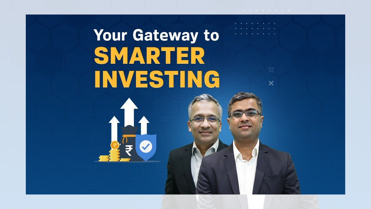Two men in suits with text 'Your Gateway to Smarter Investing' on a blue background